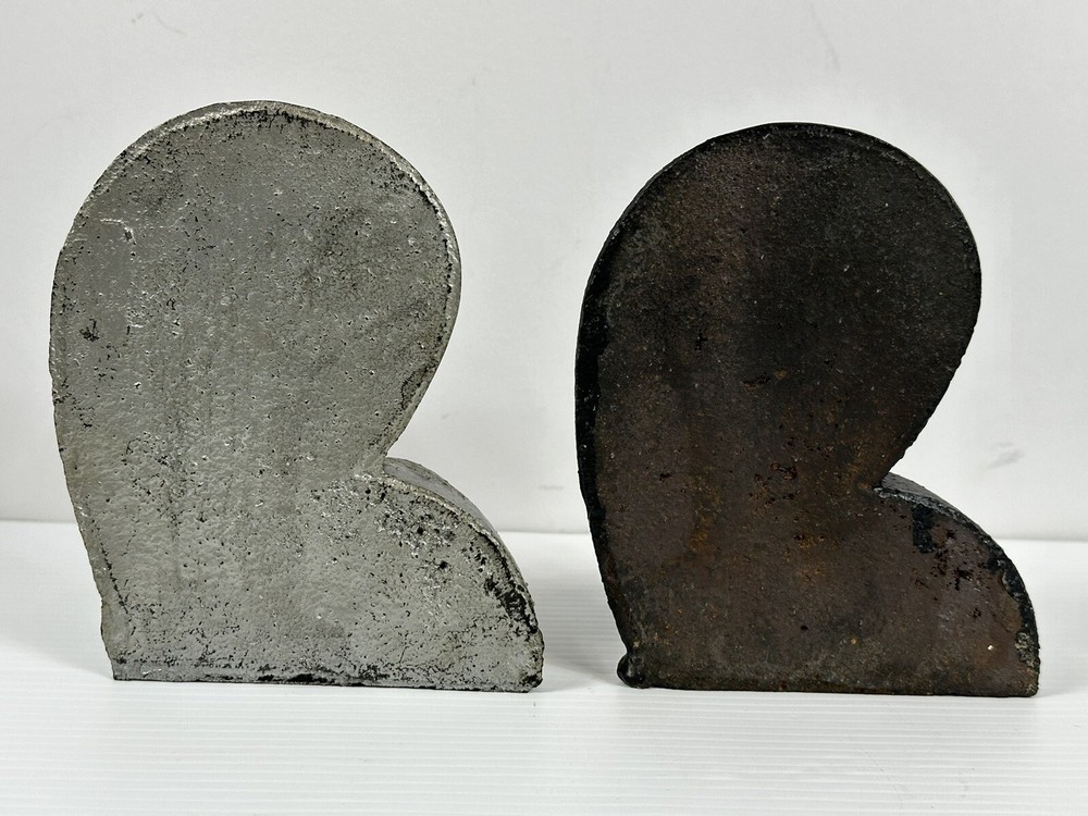 Vtg Solid Cast Iron BookEnds MCM Person Looking Over Shoulder BOHEMIAN Heavy
