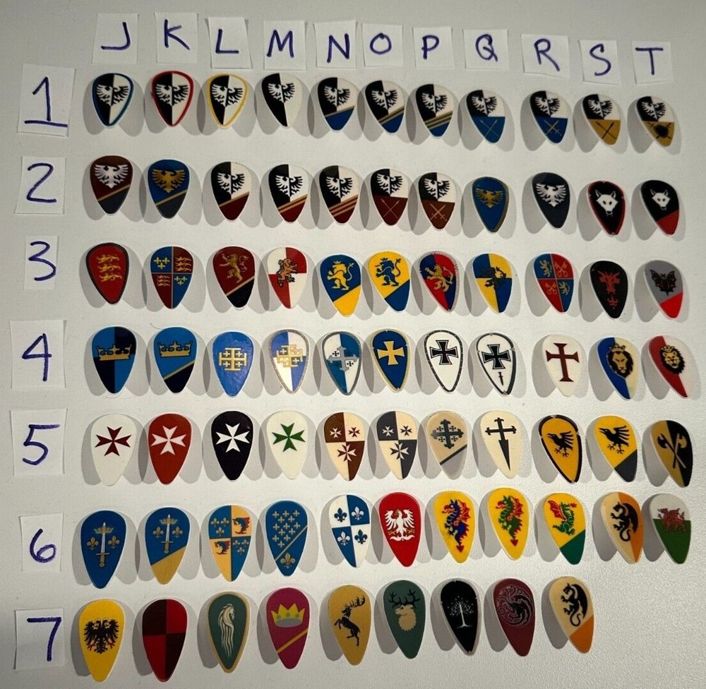 CUSTOM DESIGNED KNIGHT SHIELDS 139 TYPES, REAL LEGO SHIELDS USED!