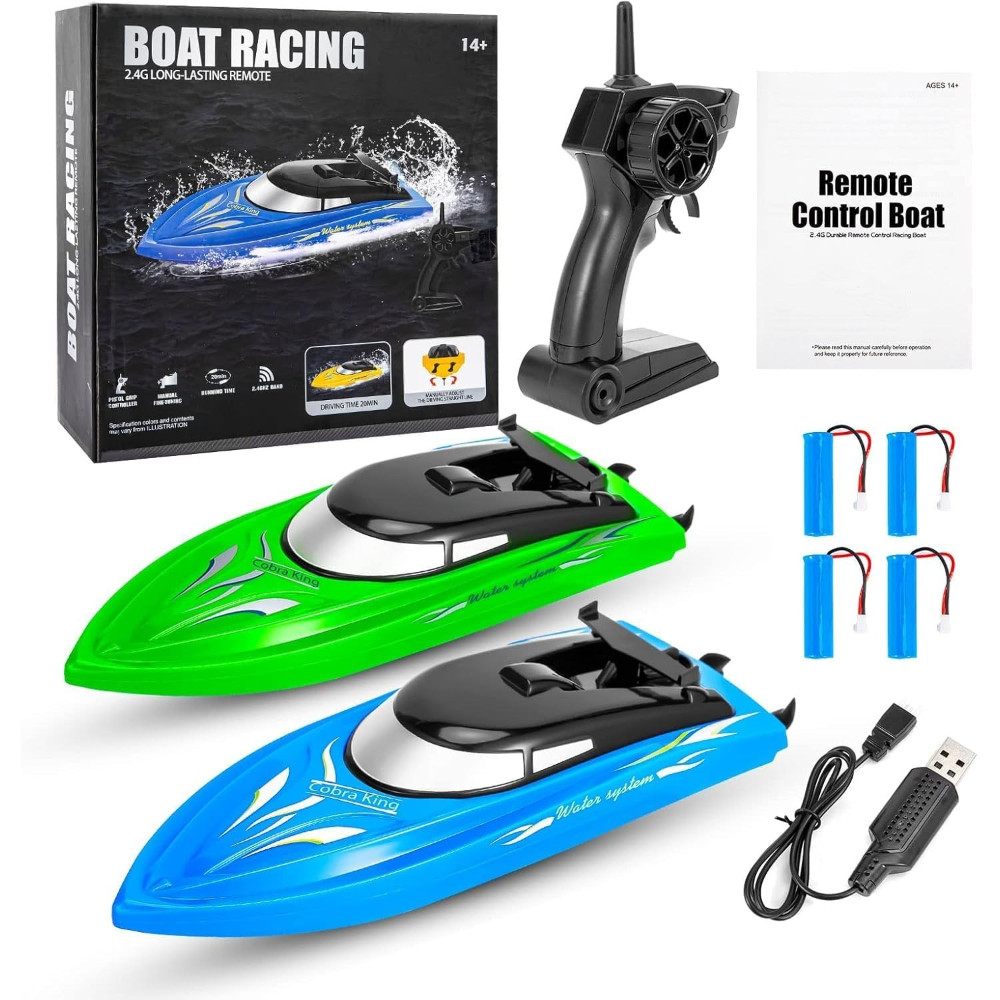 2-Pack Fast Self-Righting RC Boat 20Min Runtime 40-50m Range for Pool Summer Toy