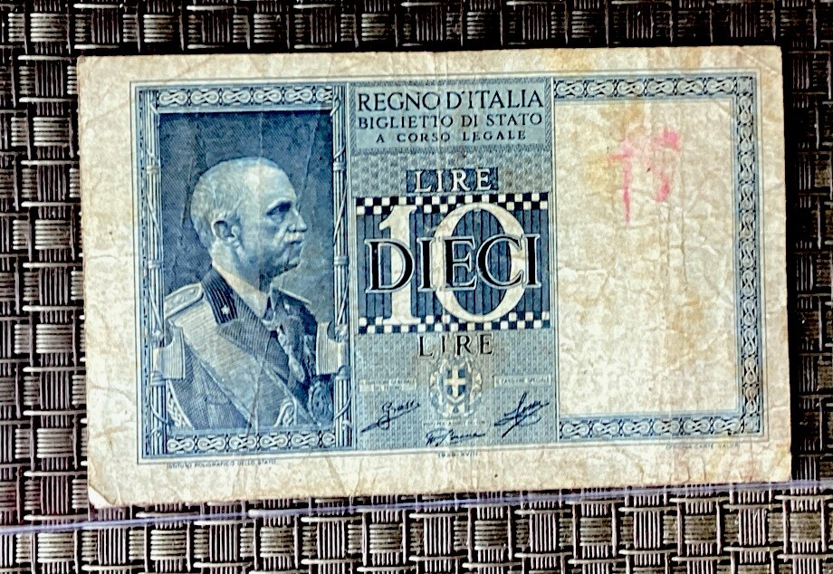 1939 Italy 10 Lire Small Note