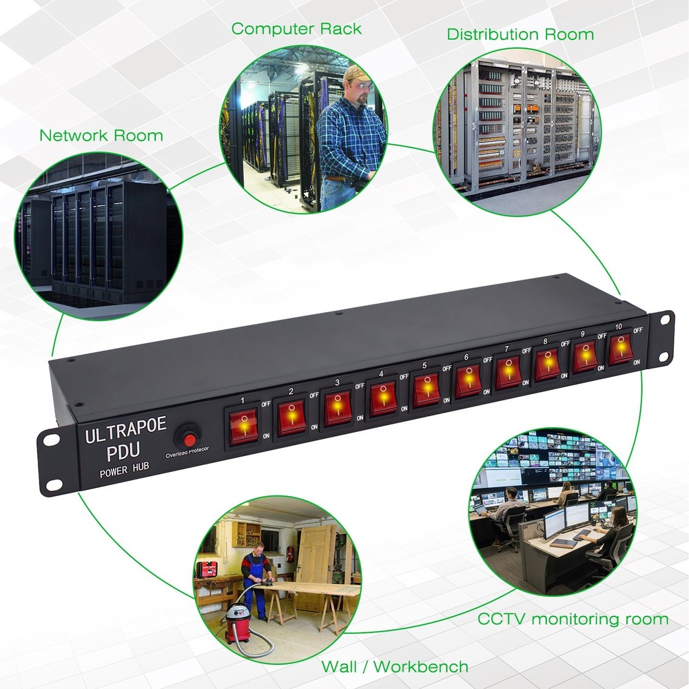 10 Outlets 1U PDU Rack Mount Power Strip-Network Server Racks - Surge Protector