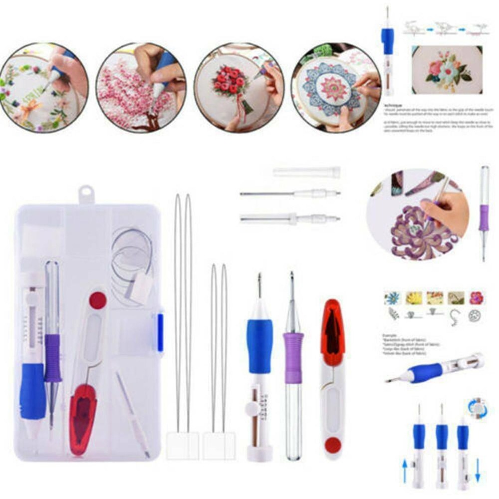 Punch Needle Kit Magic Embroidery Pen Set Stitching Thread Sewing Tool DIY