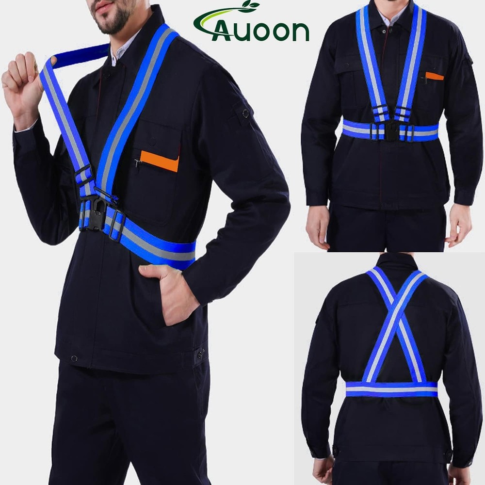 AUOON Reflective Running Vest,Reflective Large-5X-Large, 2 Pack Black Blue
