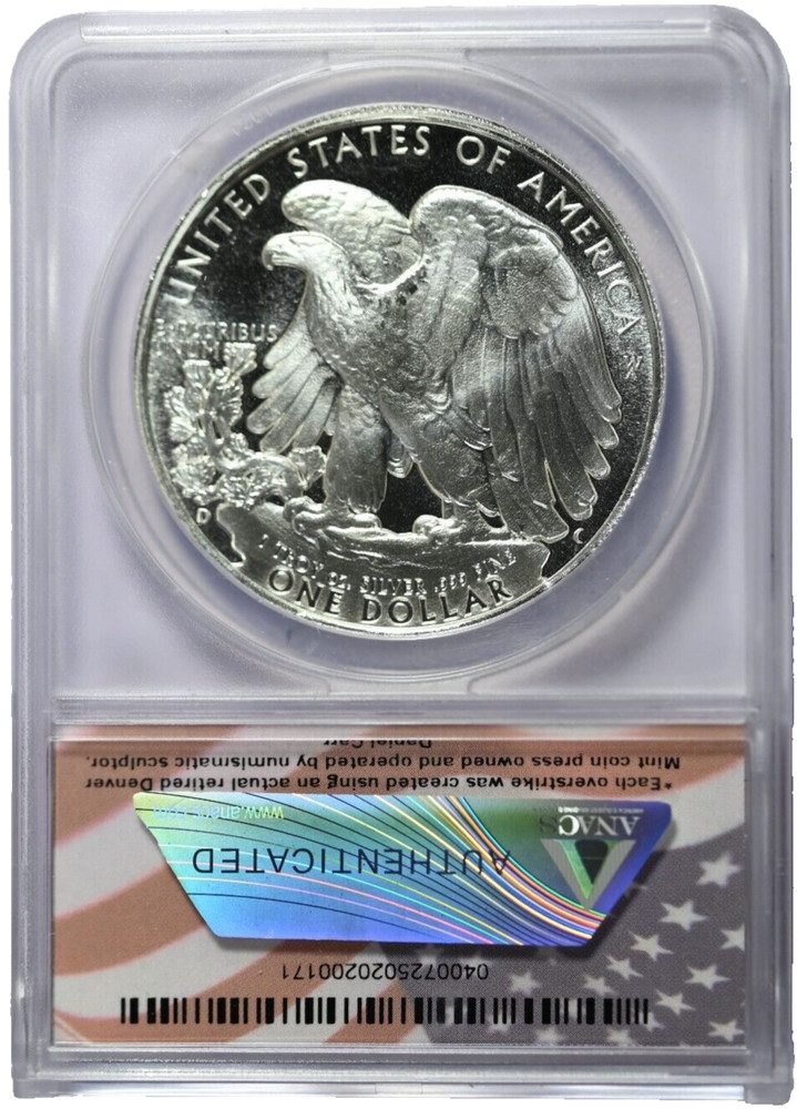 1987 ANACS PR69 Dan Carr Walking Liberty Overstruck on Silver Eagle Dollar