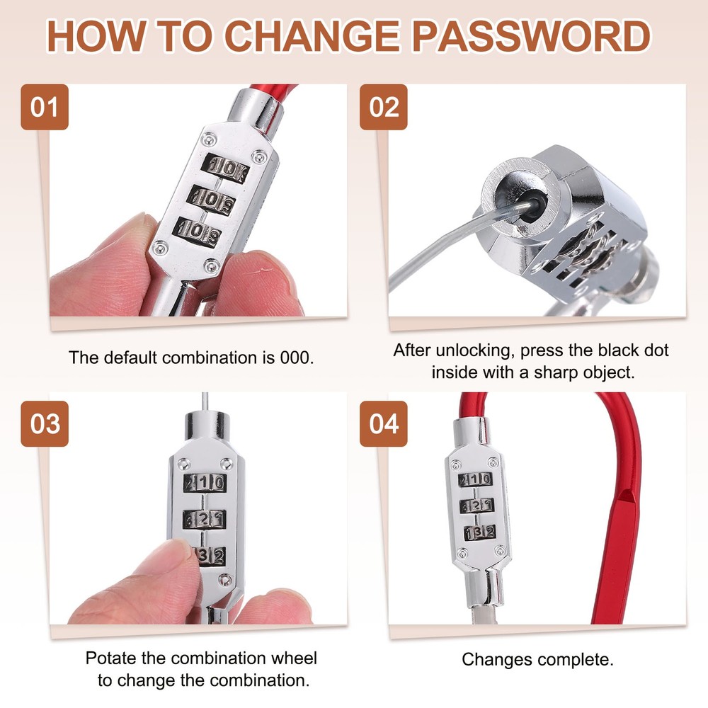 3.8" x 1.8" D-Shaped 3-Digit Code Combination Lock D-Ring Clip Locking, Red