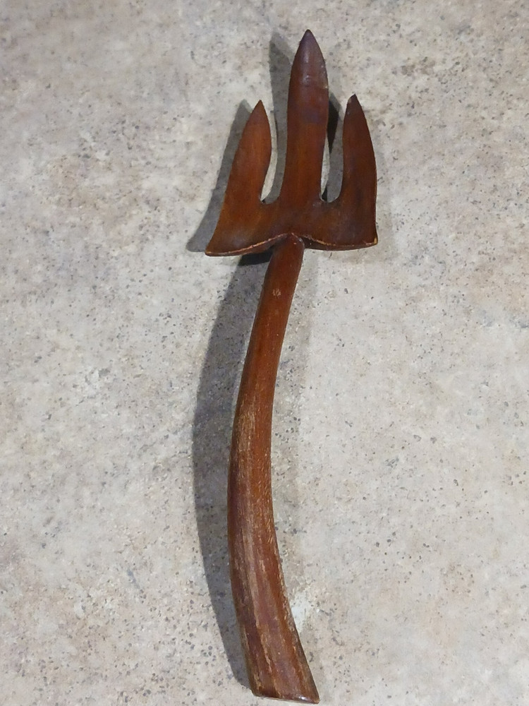 Vintage All Wooden Trident Shaped Salad Server