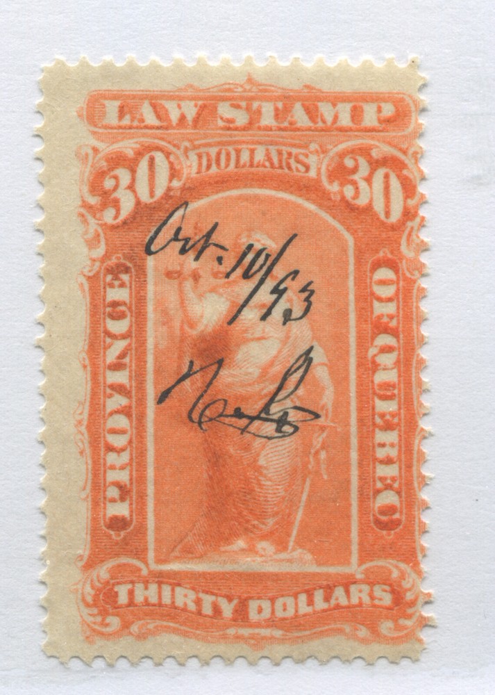 1893 Quebec Law stamp $30 used