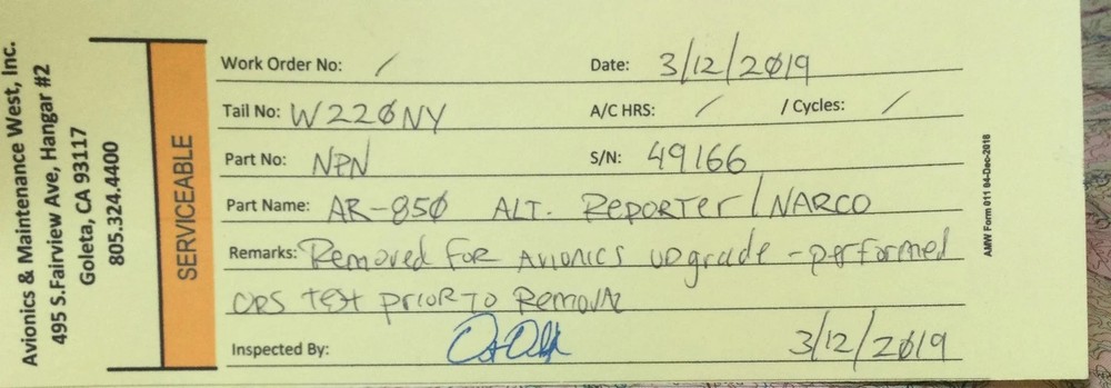 NARCO AVIONICS AR-850 Altitude Reporter *Certified Working