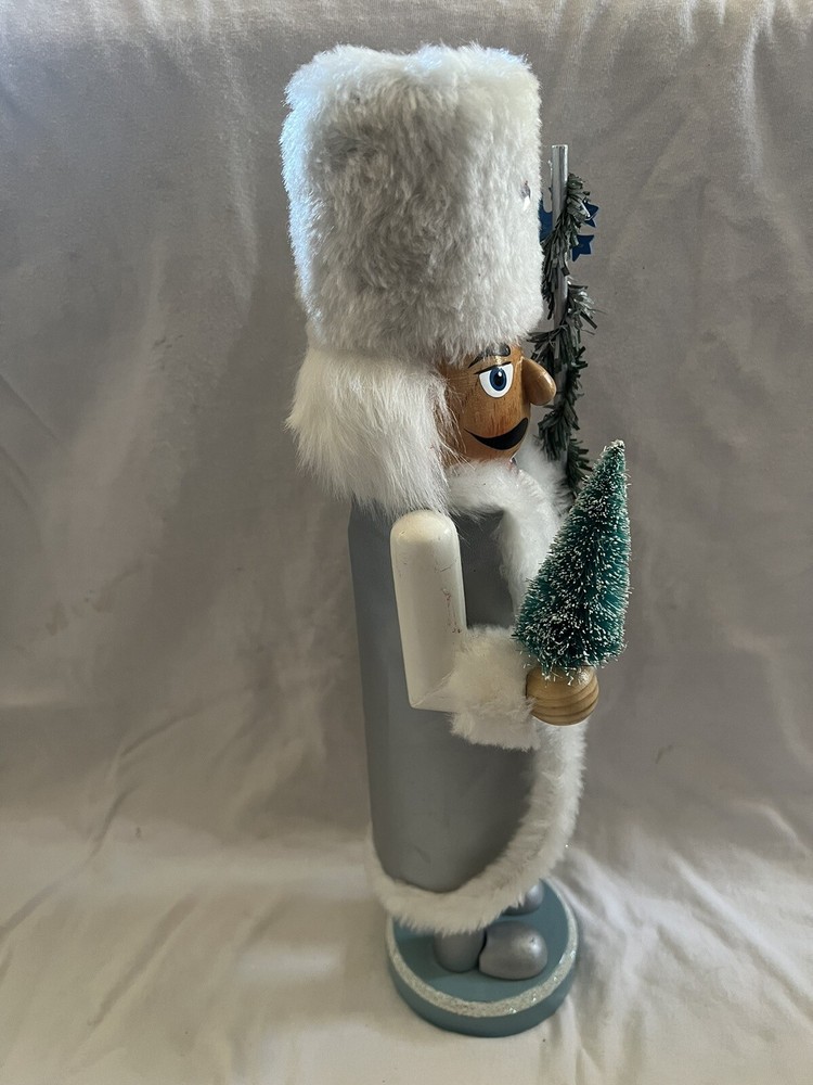 Holiday White Fur Coat Long Hat Nutcracker 14”Holding Tree