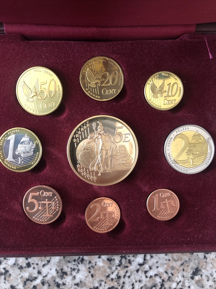 UNITED KINGDOM PATTERN 2002 - 9 COIN EURO PROTOTYPE PATTERN PROOF SET