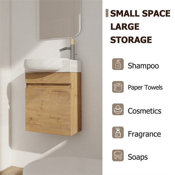 16'' Bathroom Vanity with Ceramic Sink Combo Wall Mounted Small Cabinet
