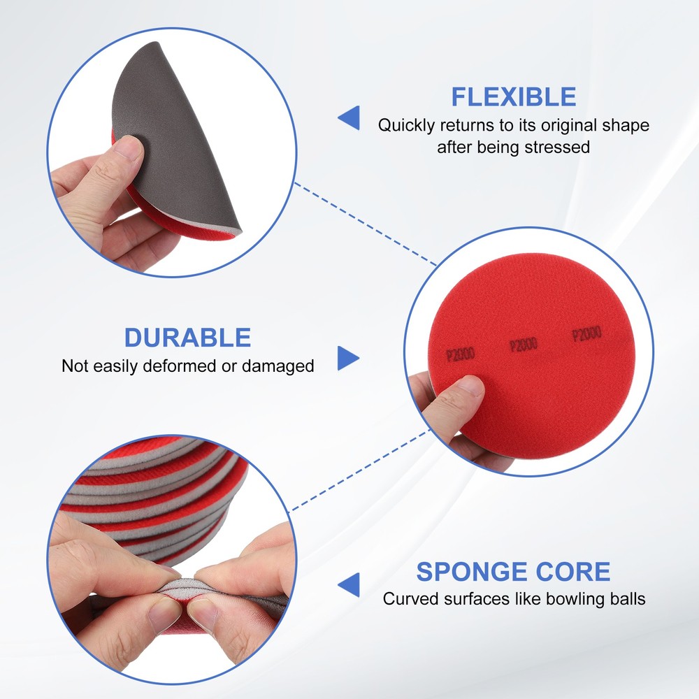 Bowling Ball Sanding Pads, 5" Hook & Loop Polishing Discs Grit 2000 6 Pack