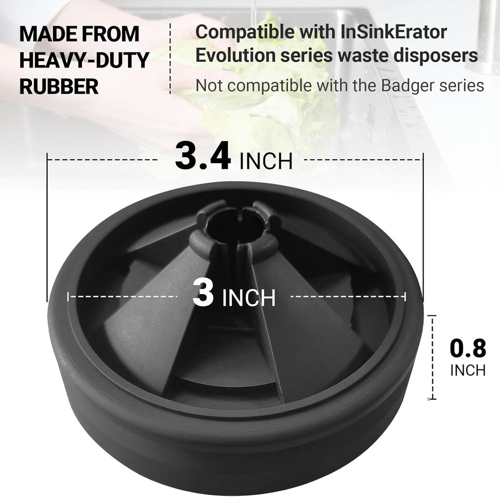 AR-PRO (2-Pack) Garbage Disposal Rubber Drain Insert Black Sink Baffle 3 3/8"