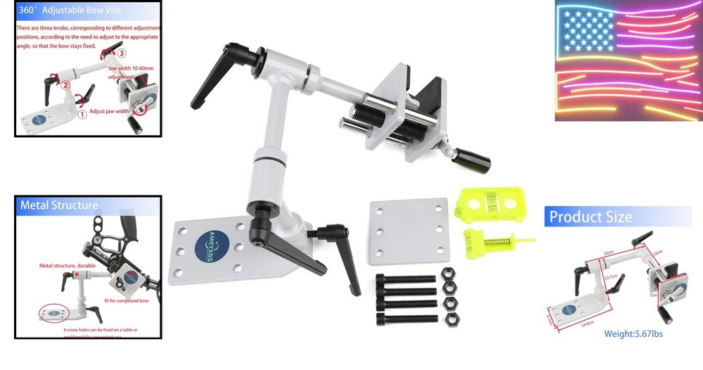 Bow Vise for Compound Bow 360° Adjustable Bow Mount Tool Compound Bow Press B...