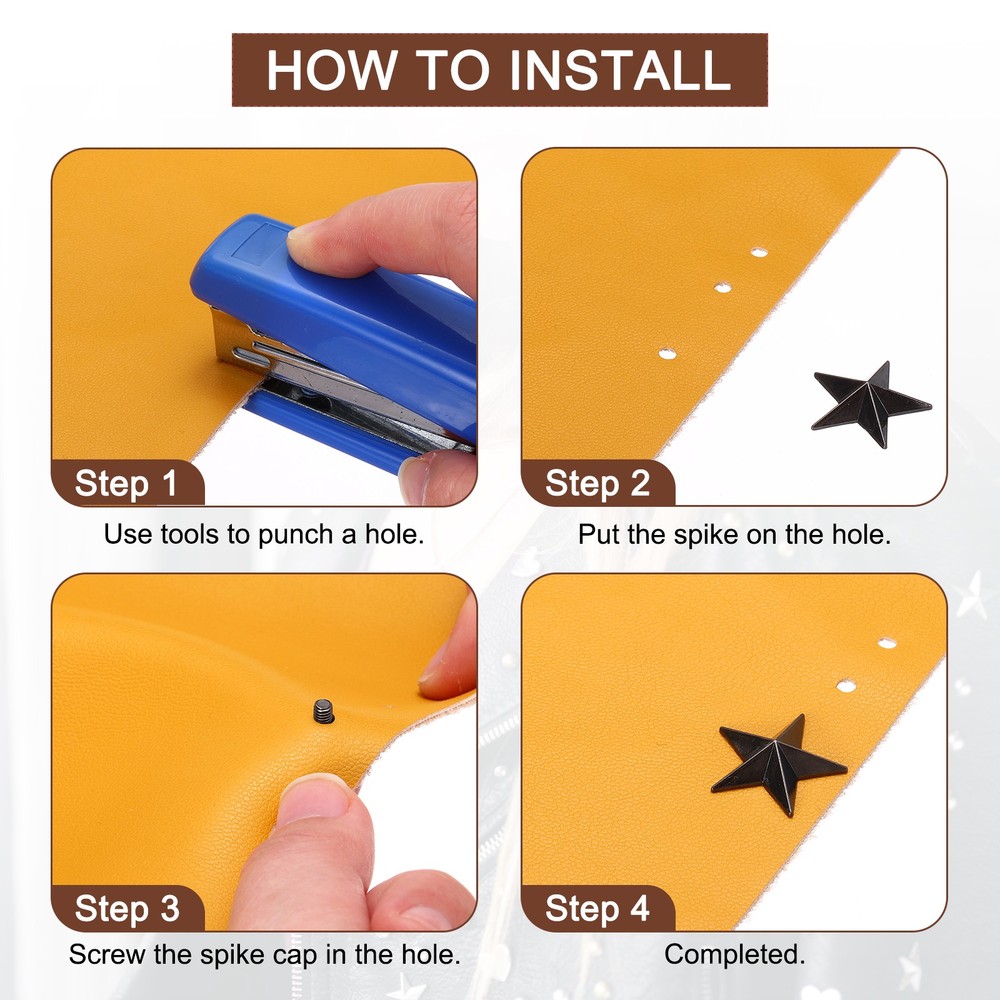 26mm Star Rivets, 25 Sets Leather Rivets Rapid Studs Rivet, Silver Tone