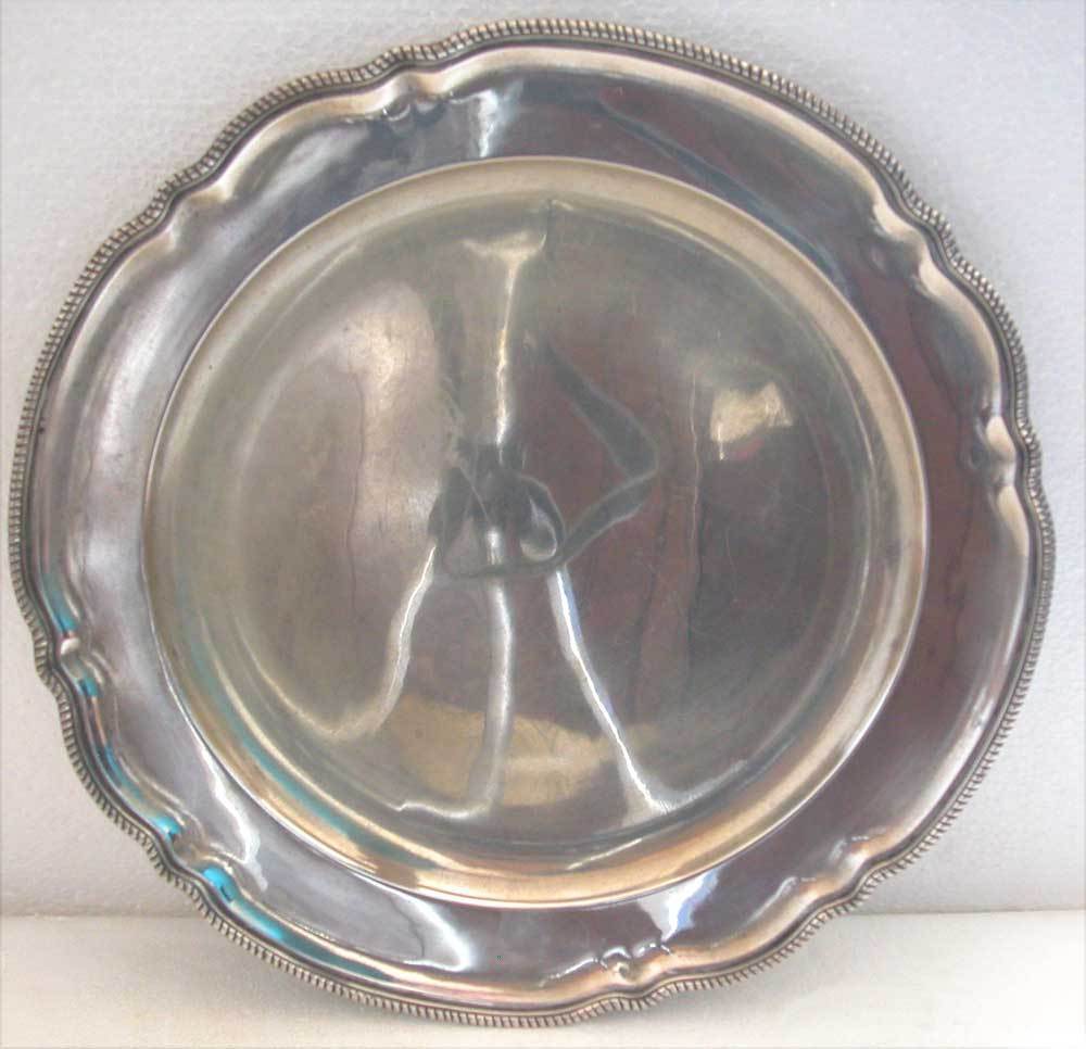 AUSTRO HUNGARIAN ANTIQUE FINE SOLID SILVER ROUND CURVED PLATTER OR TRAY