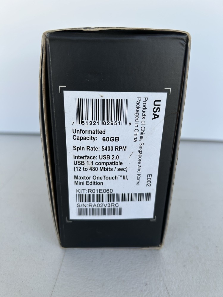 Maxtor OneTouch III Mini 60GB External Hard Drive USB With Box