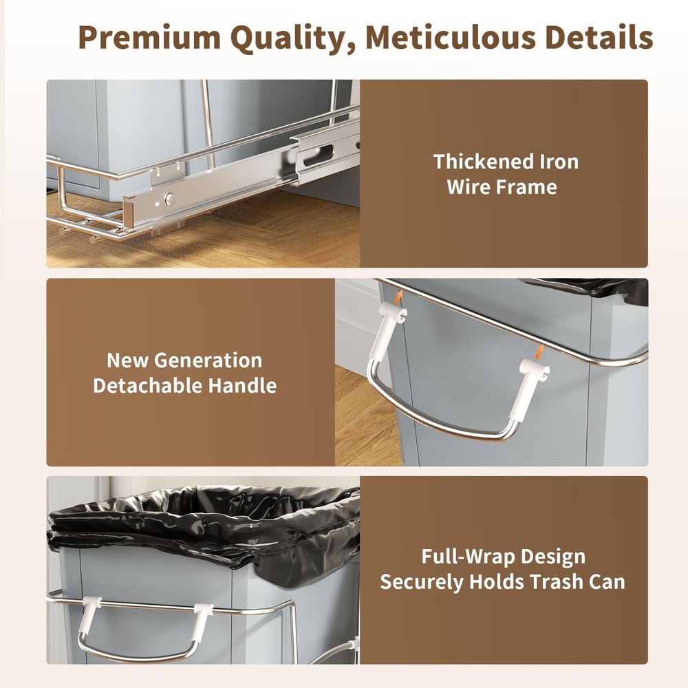 Pull Out Trash Can for Kitchen Cabinets, 35 Qt Under Sink Garbage Bin with Fu...
