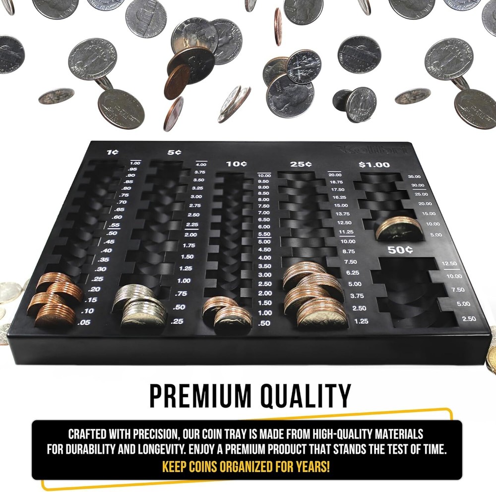 Compact Coin Sorting Tray with 6 Compartments for U.S. Coins - Efficient Coun...