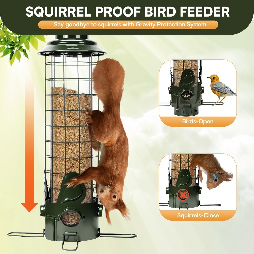 Squirrel Proof Bird Feeder for Outdoors Hanging,Gravity Protection green
