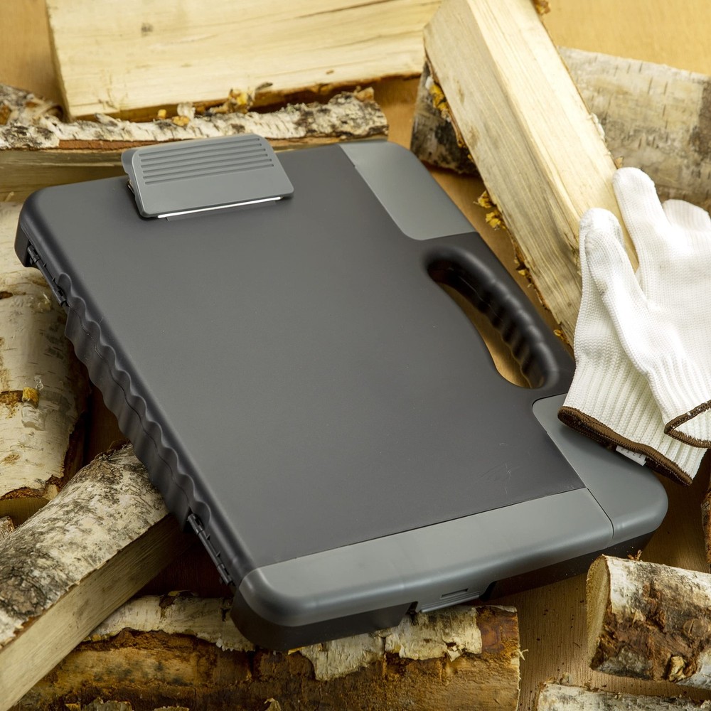 Portable A4 Clipboard Storage Case - Durable Plastic, Charcoal Color, Compact