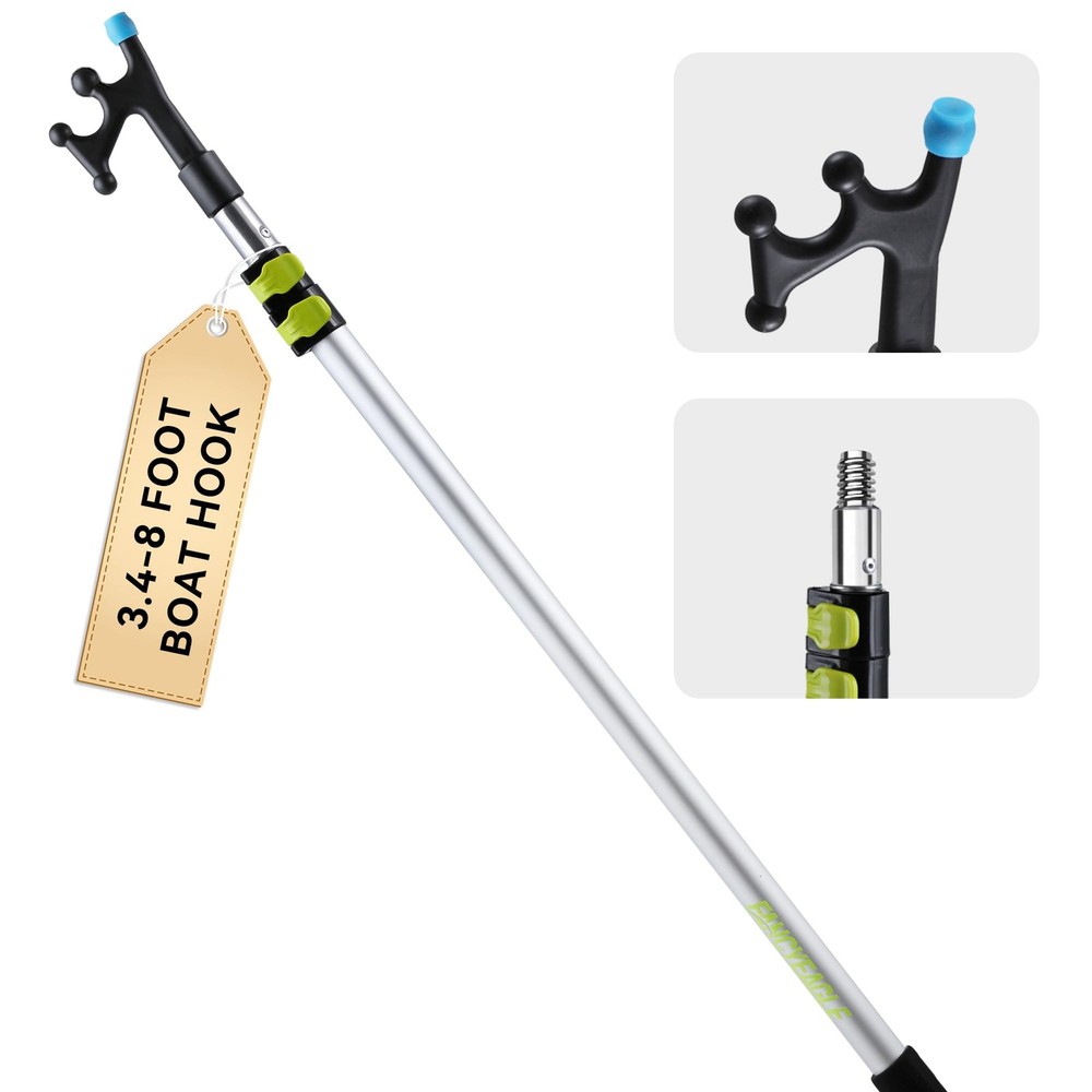 FancyEagle 3.4–8 FT Telescoping Aluminum 8 Ft Pole With Boat Hooks, silver