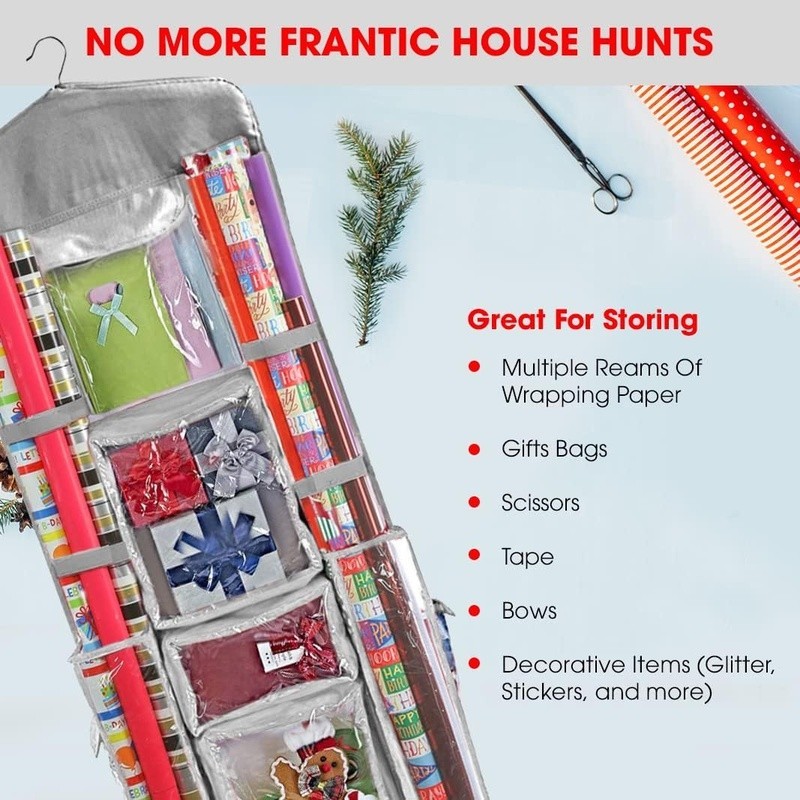 Hanging Organizer Gift Wrapping Paper Storage 10 Compartment Closet Solution New