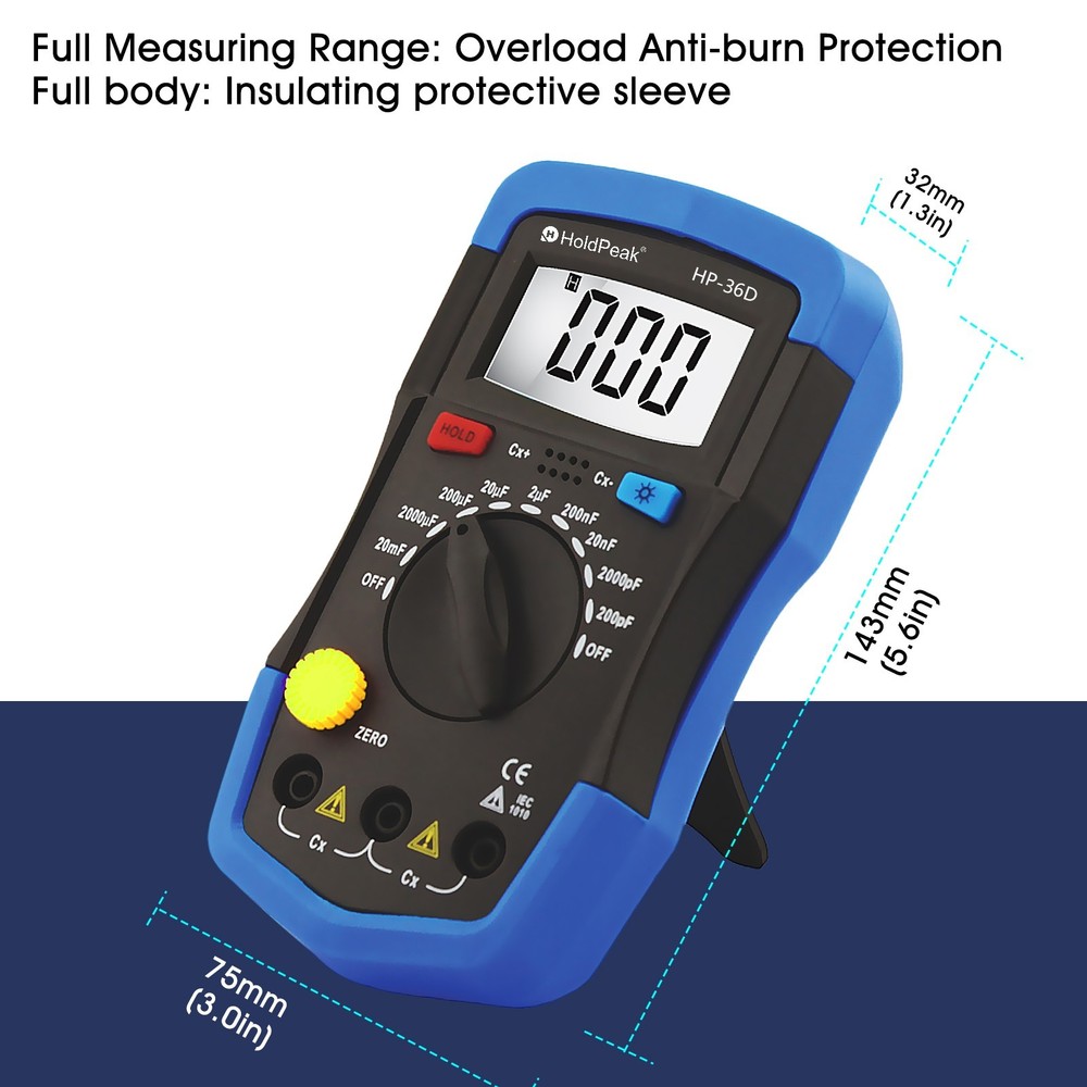 Digital Capacitor Tester 200pF-20mF Multimeter Capacitance Meter Measure Tool US