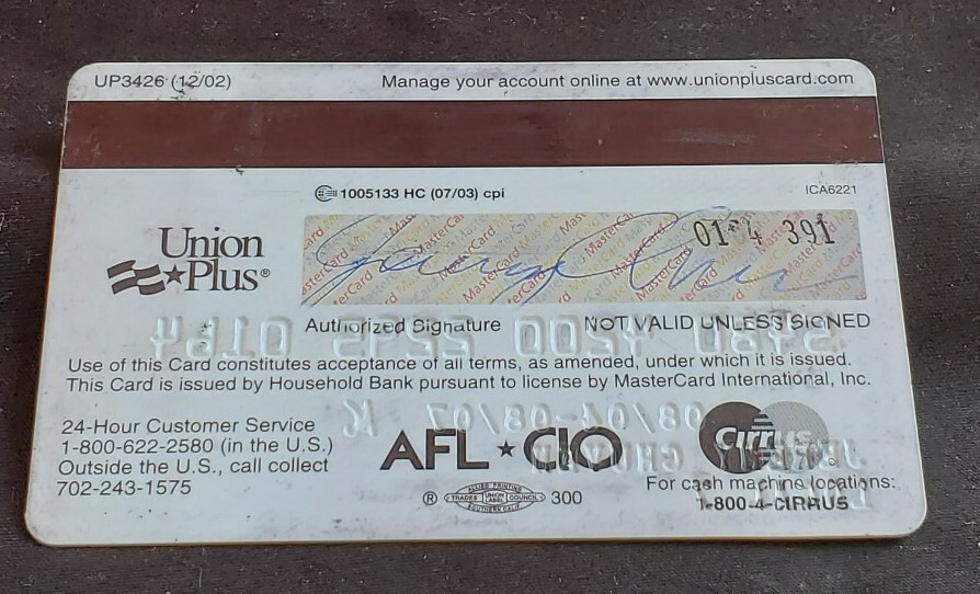 Union Plus MasterCard exp 2007 cc1535