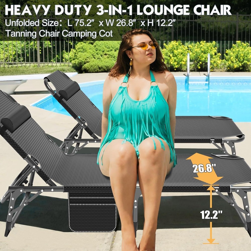 NAIZEA Folding Cot Adjustable 5-Position Folding Lounge Chair Sleeping Cot Bed