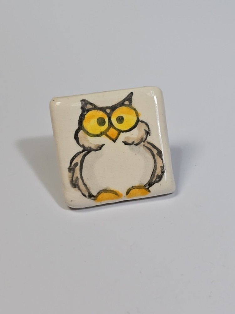 Cartoon Owl Lapel Pin Small Ceramic Tile