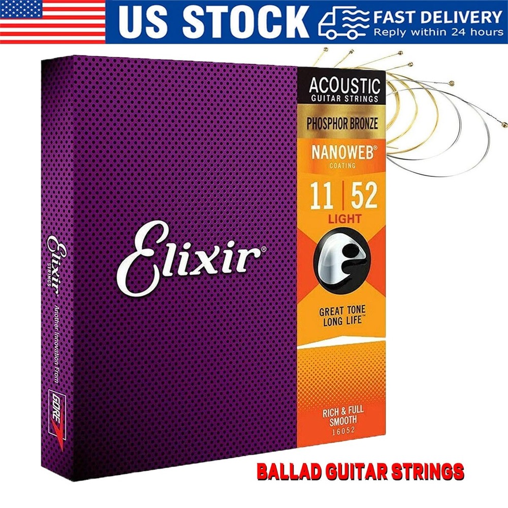 Elixir Phosphor Bronze Acoustic Guitar Strings Custom Light (11-52) 2-Pack US