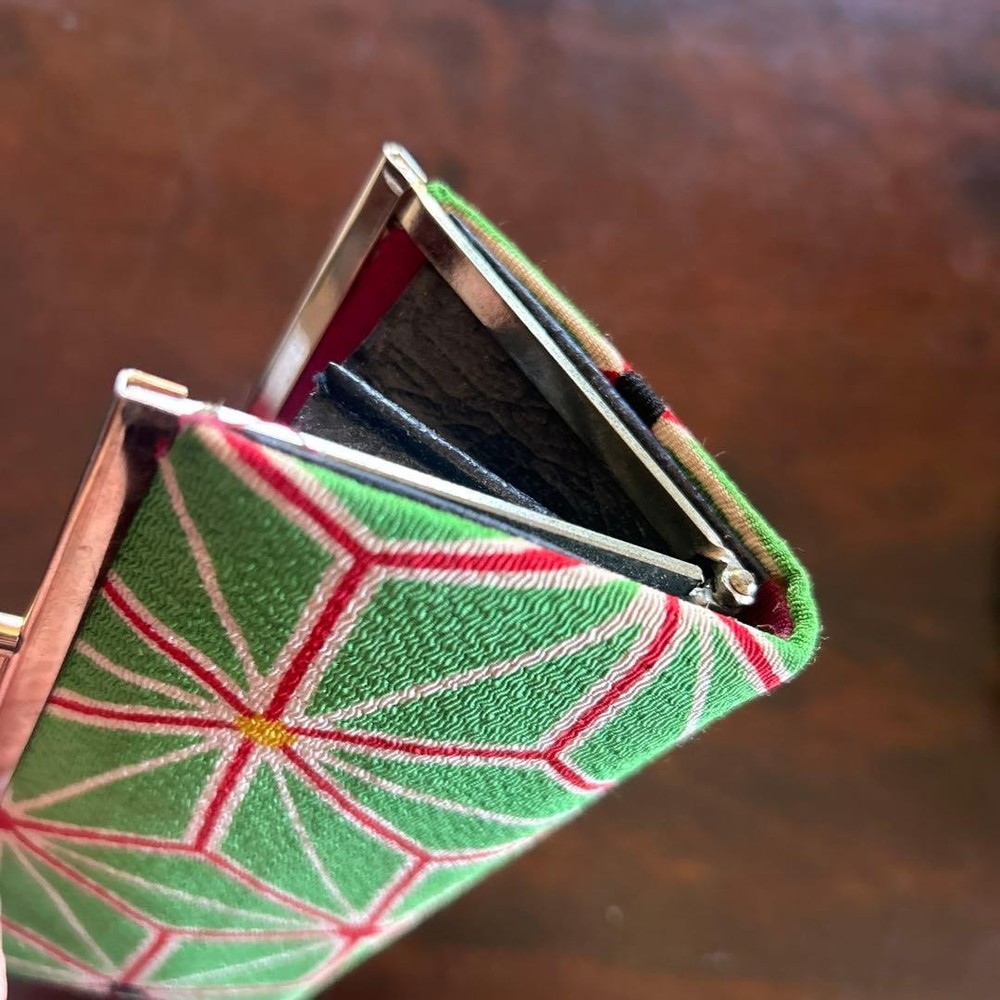 Geometric Pattern Canvas Clutch Bag Red Interior Compact