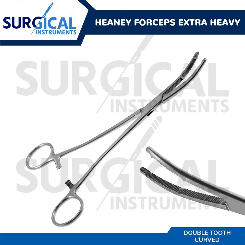 Heaney Forceps 9" Extra Heavy Pattern, Double Tooth, Curved German Grade