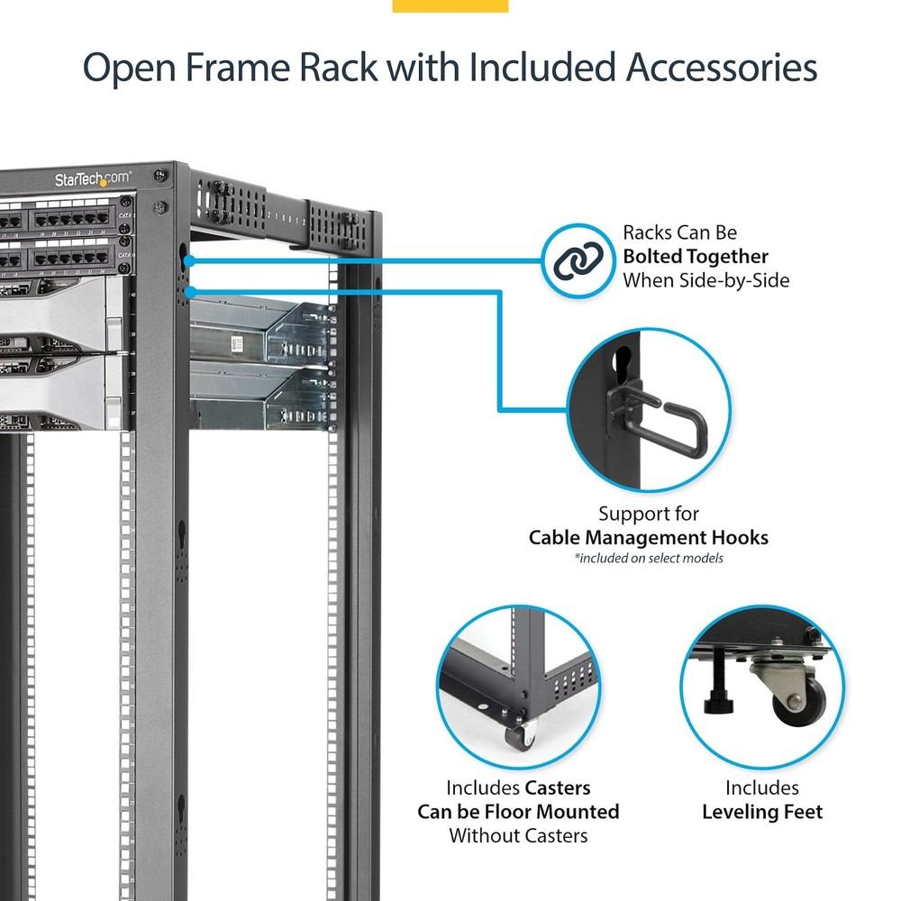 StarTech 25U Adjustable Depth Open Frame 4 Post Server Rack 4POSTRACK25U