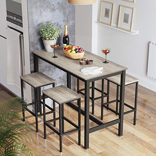 Bar Table Set, Bar Table with 2 Bar Stools, Breakfast Bar Table Greige + Black
