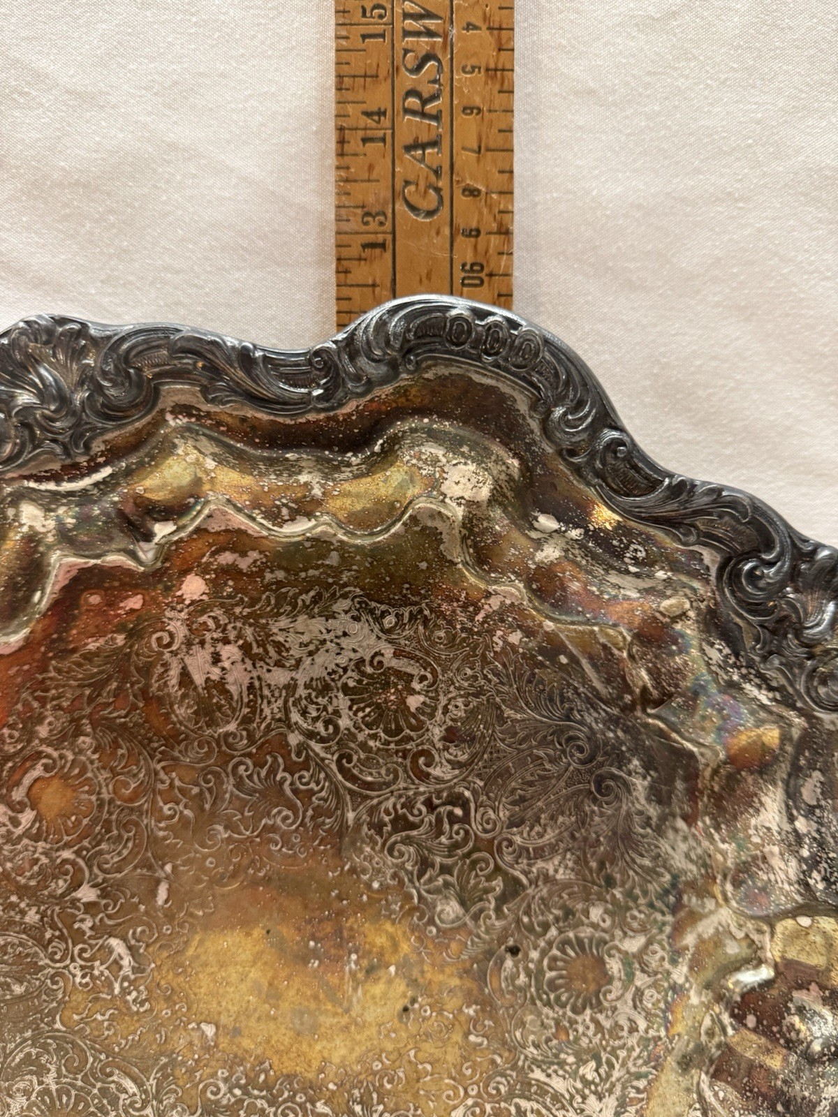 Vintage Coronet Silver on Copper Round Ornate Footed Serving Tray