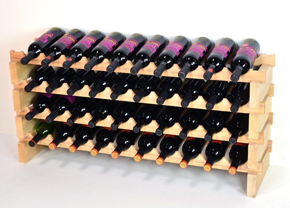 Modular Stackable Wine Rack 40-120 Bottles Capacity Solid Beechwood Racks 10X