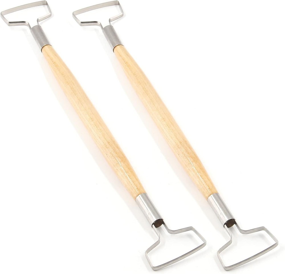 2pcs Double Ended Clay Carving Tools, Wooden Handle Pottery Sculpting Tools