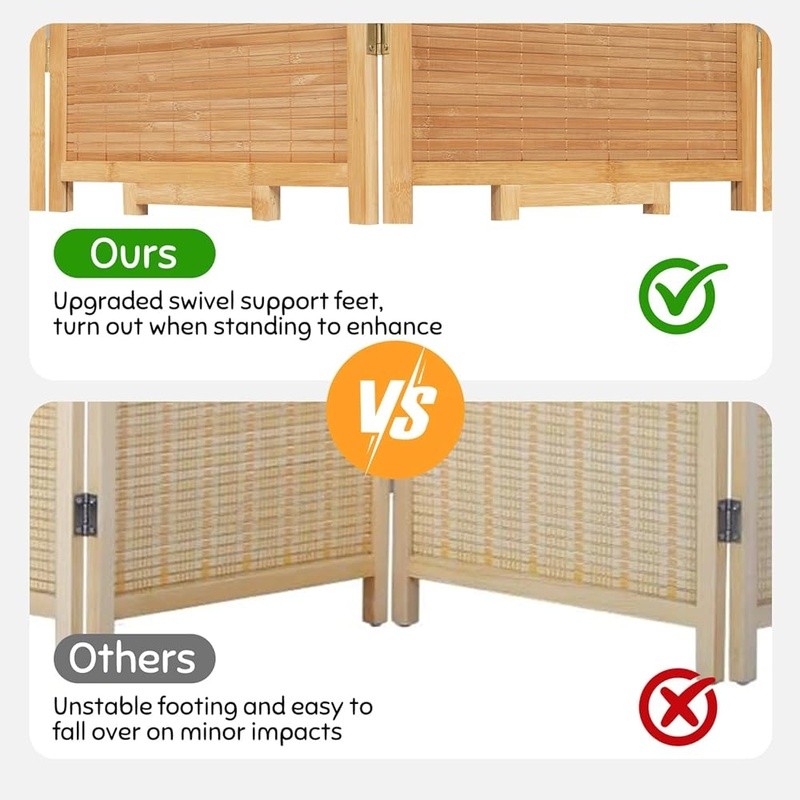 Bamboo Room Divider 4 Panel Folding Privacy Screen Decorative Partition Portable