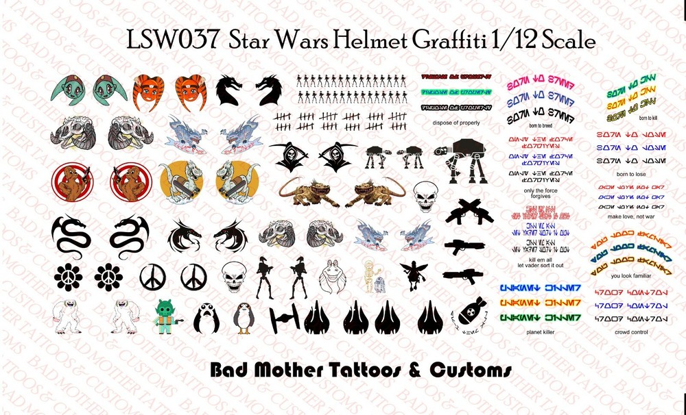 1/12 Scale Star Wars Clone or Storm Trooper Helmet Graffiti Waterslide Decals