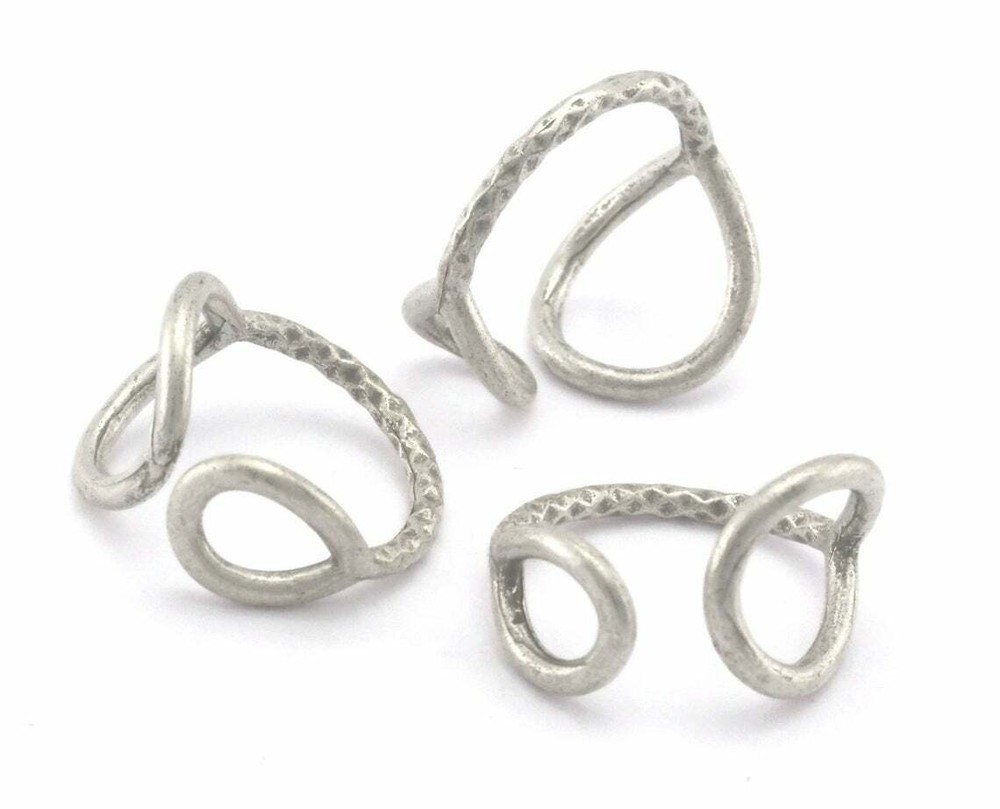 Hammered Drop Circles Frames Adjustable Ring Antique Silver Brass 5US 8US 4350