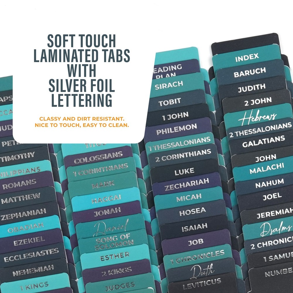 OFFILICIOUS 100 Silver-Foiled, Soft-Touch, Laminated Bible Tabs for Bible Study