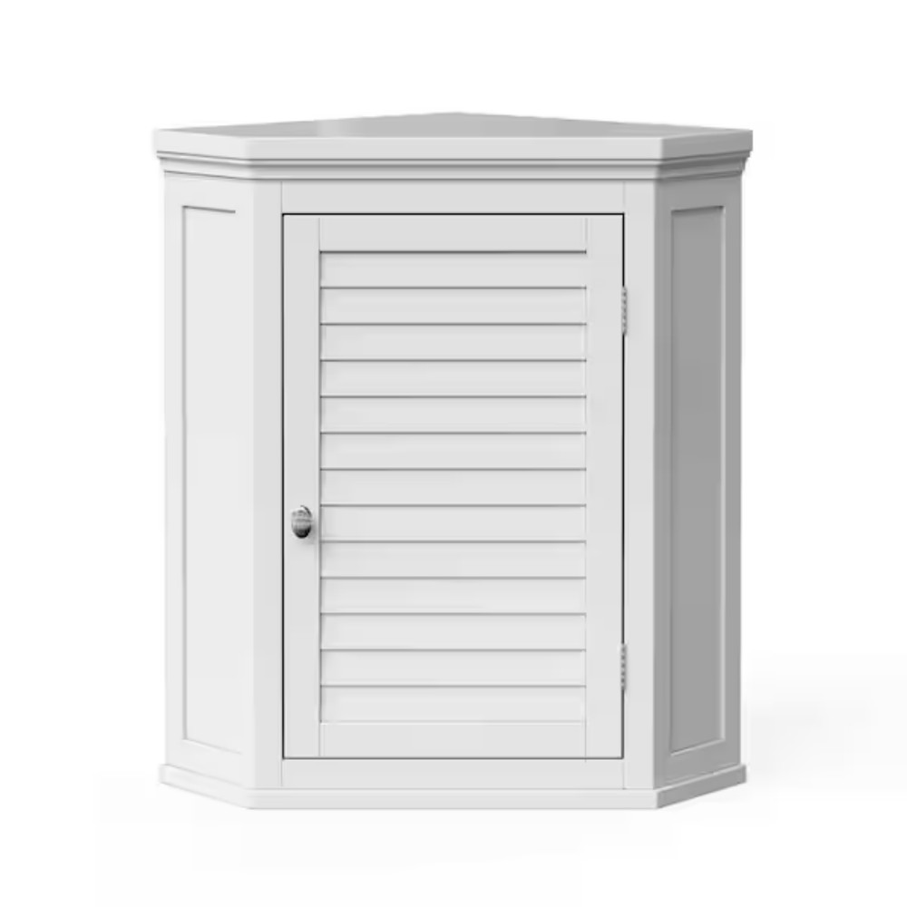 Teamson Home Glancy Removable Corner Wall Cabinet with Adjustable Shelf, White