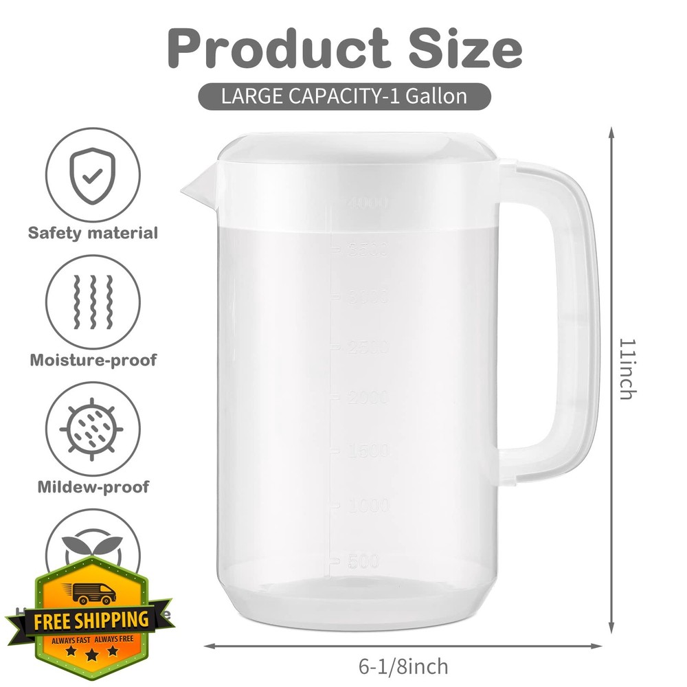 2pc 1 Gallon White Plastic Pitcher with Lid Strainer Handle