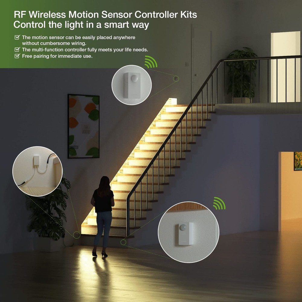 RAYZEEK Wireless Motion Sensor Controller Kit-No Wiring Mini PIR Sensor Switc...