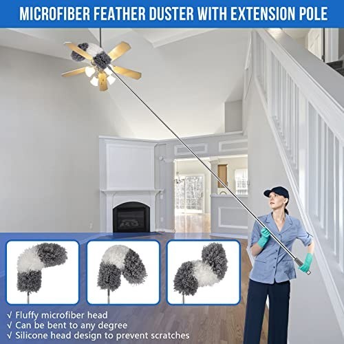 Extendable Microfiber Feather Duster Kit - Bendable, Washable, 5 Pcs for Ceiling