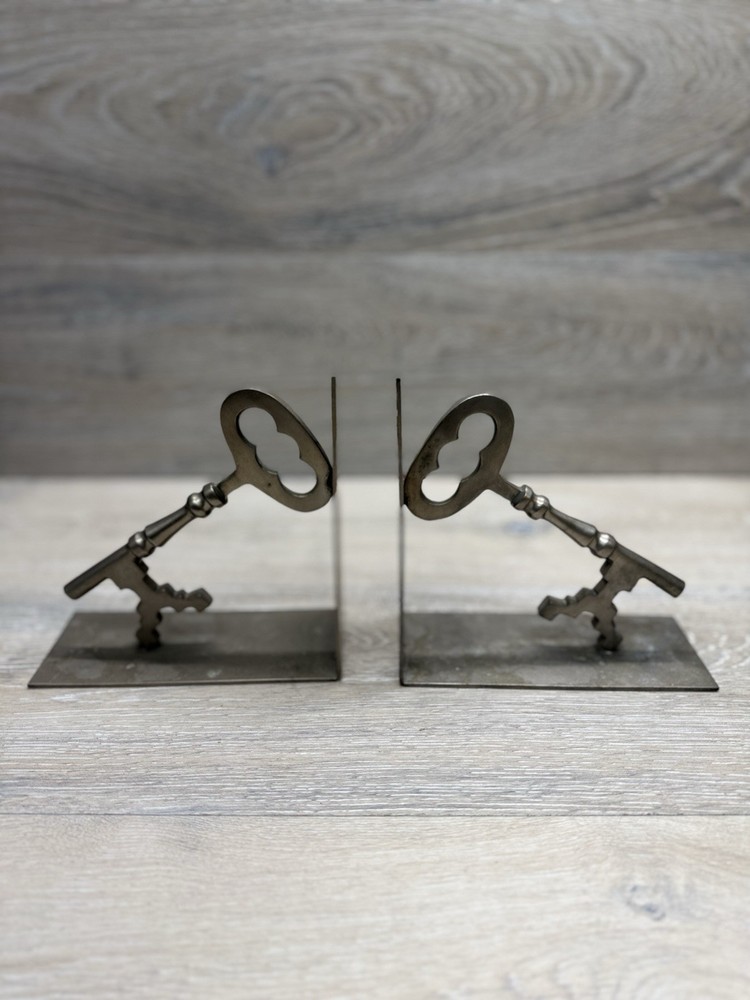 MCM Mid-Century Skeleton Key Bookends Silver