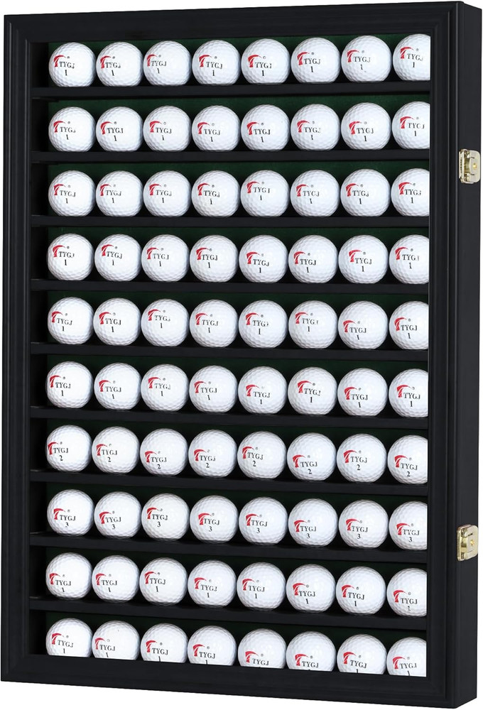 80 Golf Ball Display Case Cabinet Wall Rack Holder Solid Wood Frame with 98% UV
