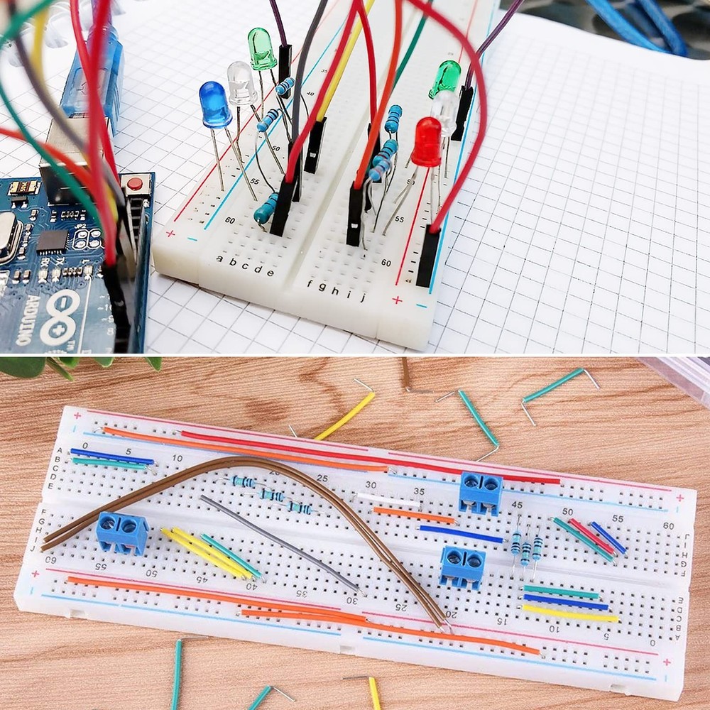 Electronic Breadboard Component Fun Kit 830 Tie Point Power Supply Jumper LEDs